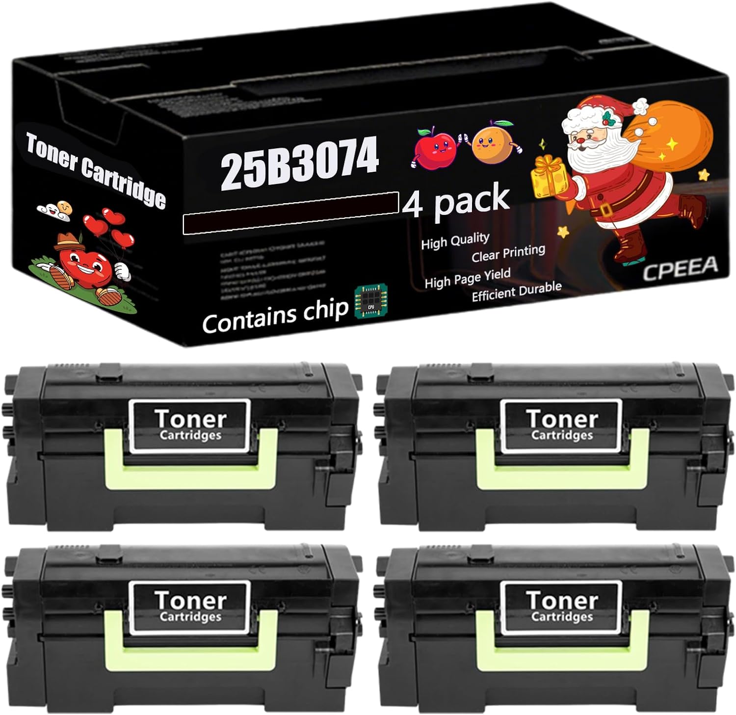 Compatible for Lexmark 25B3074 Toner Cartridge Work for Lexmark M5255 M5270 XM5365 Printers, with Chip, High Yield 55000 Pages, Clear Printing (4 Pack Black)