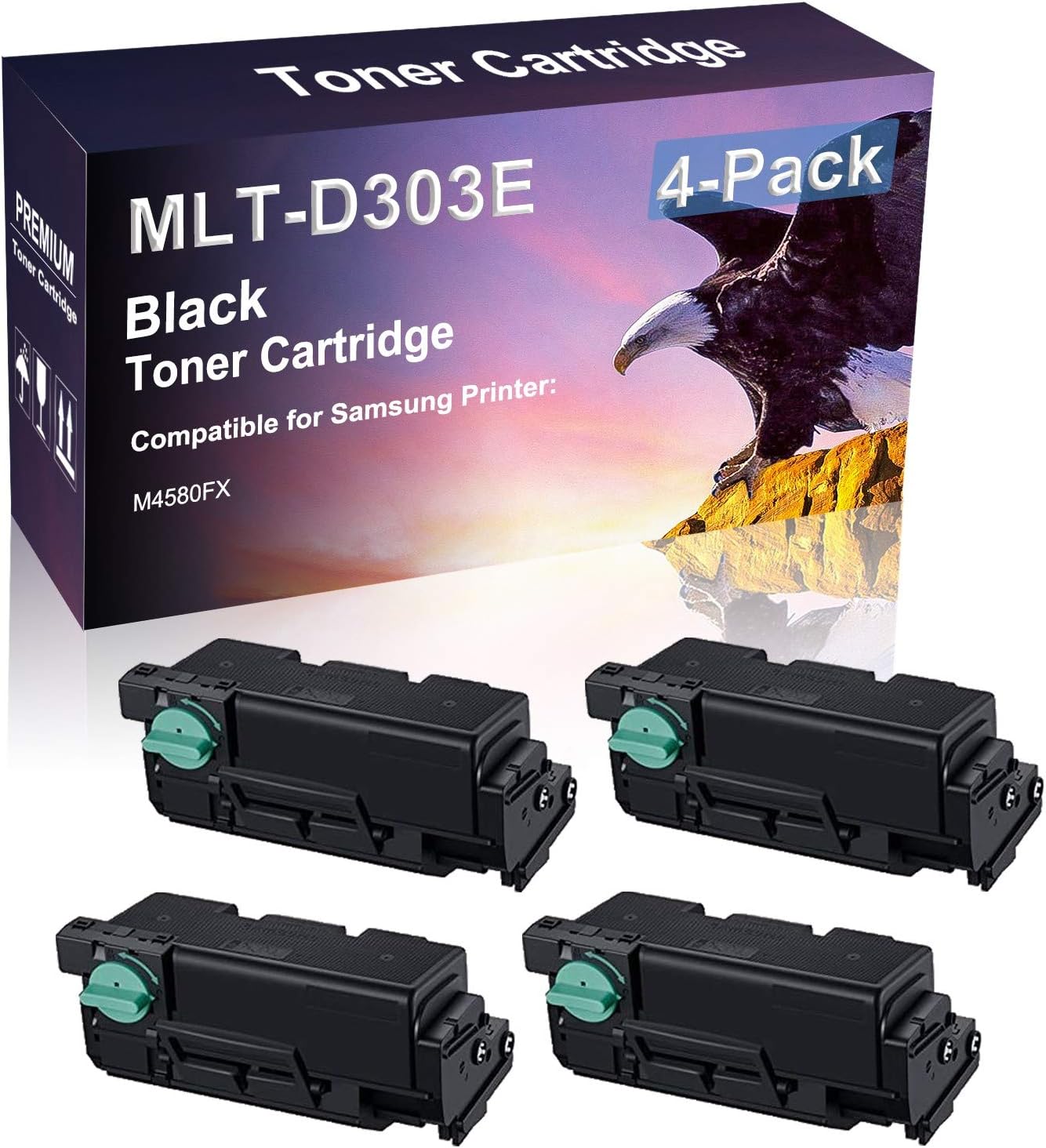 4 Pack (Black) Compatible Laser Printer Cartridge (High Yield) Replacement for Samsung D303E MLT-D303E Imaging Cartridge use for Samsung M4580FX Printer