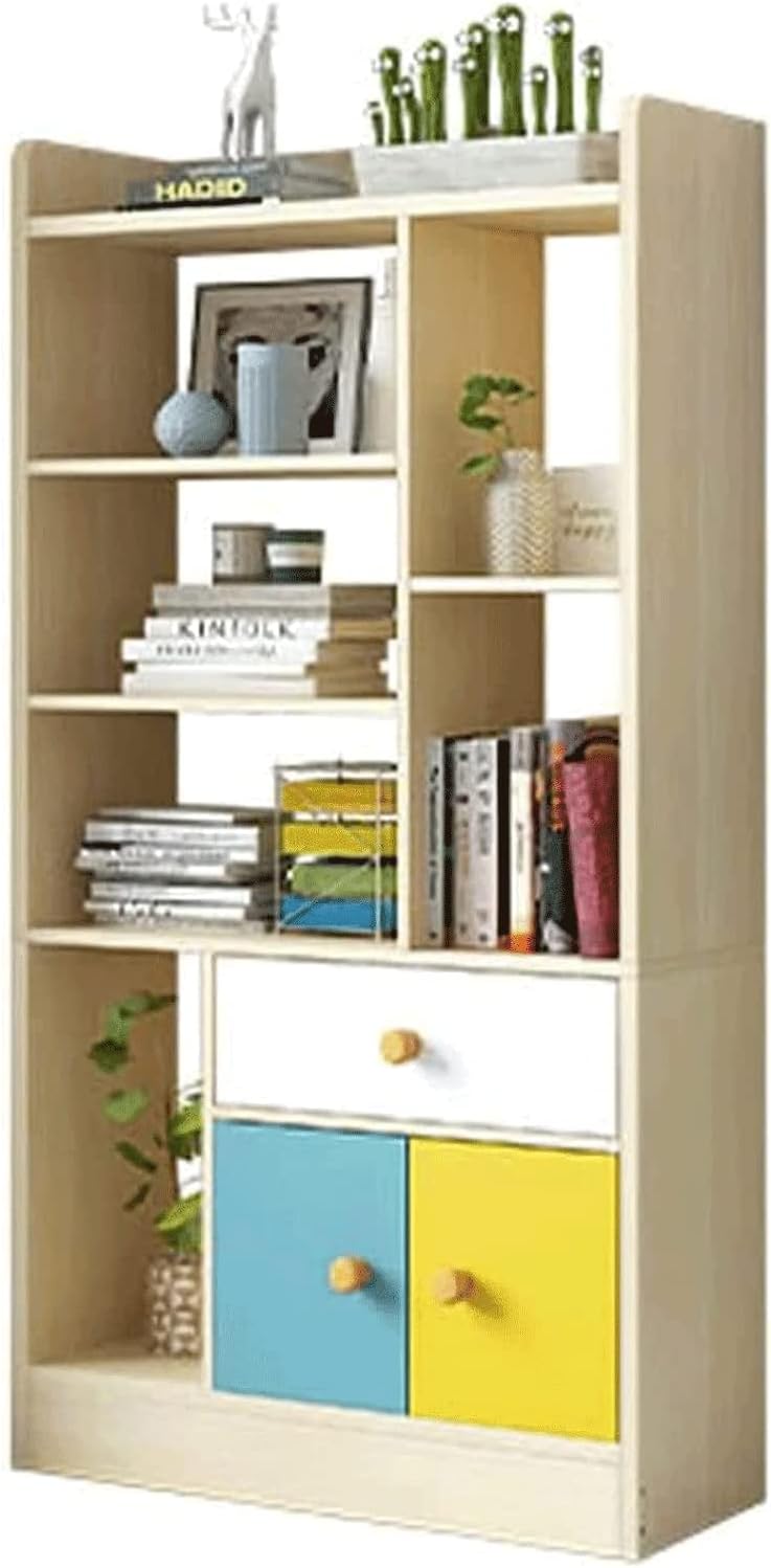 PAASHE Multi-Layer Bookshelf Wood-Based Panel Bookcase Simple Bookshelves with Cabinets Ample Storage Rack Bookcase