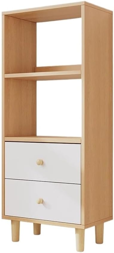 Bookshelf Open Bookshelf with Double Drawers, with Feet Wooden Display Storage Shelf, for Office Books, Study Supplies, Organizer Rack Bookcase Bookshelf