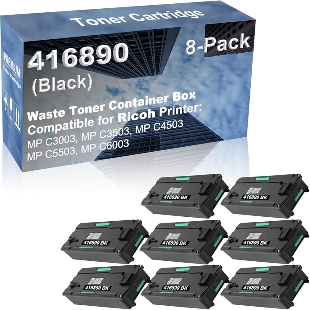 8-Pack Compatible High Capacity 416890 Waste Toner Container Box use for Ricoh MP C3003, MP C3503, MP C4503, MP C5503, MP C6003 Printer (Black)