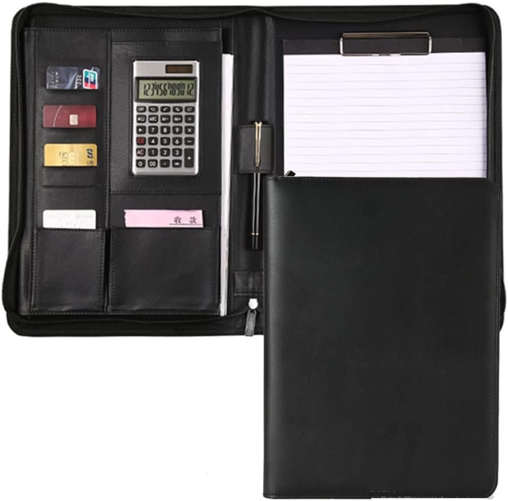 BCCCLLLSA A4 Portfolio Folder Multi-Function Padfolio Organizer Leather Binder Notebook with Calculator Zipper Business (Color : D) (E)