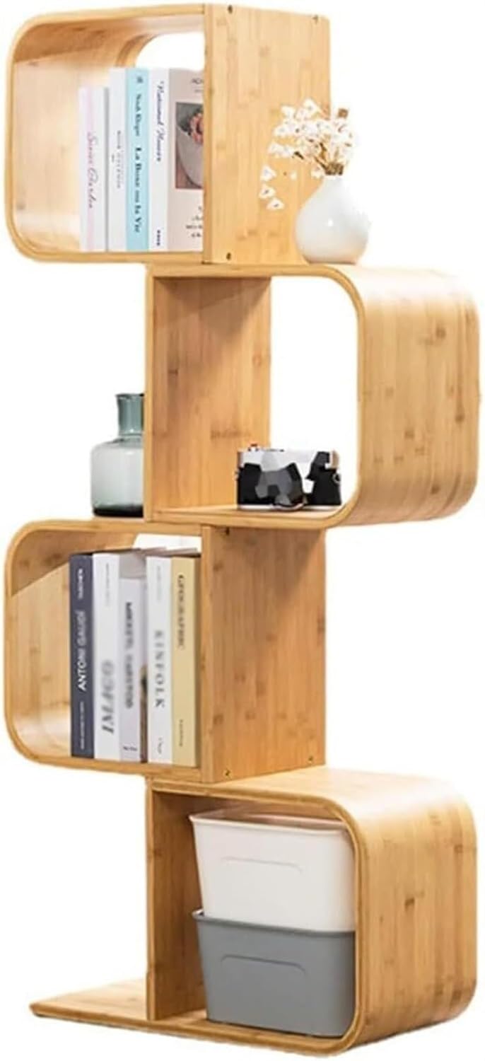 SoOSSN Bookshelf Bookcase Floor Standing S Shaped Open Bookshelves,Multifunctional Storage Rack Display Shelf (Size : 4Tier)