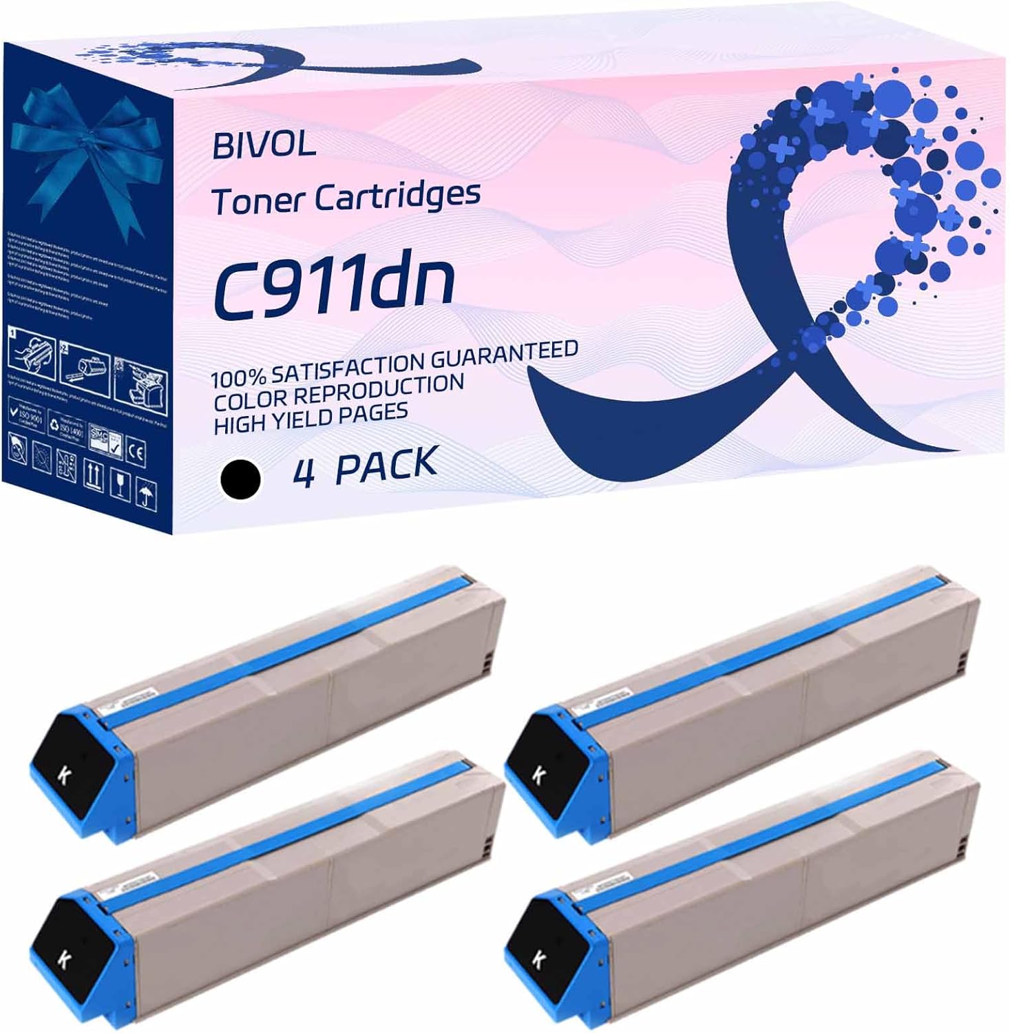 BIVOL C911dn Toner Cartridges Compatible for Okidata OKI C911dn Printers, High Yield 25000 Pages (4 Pack Black)