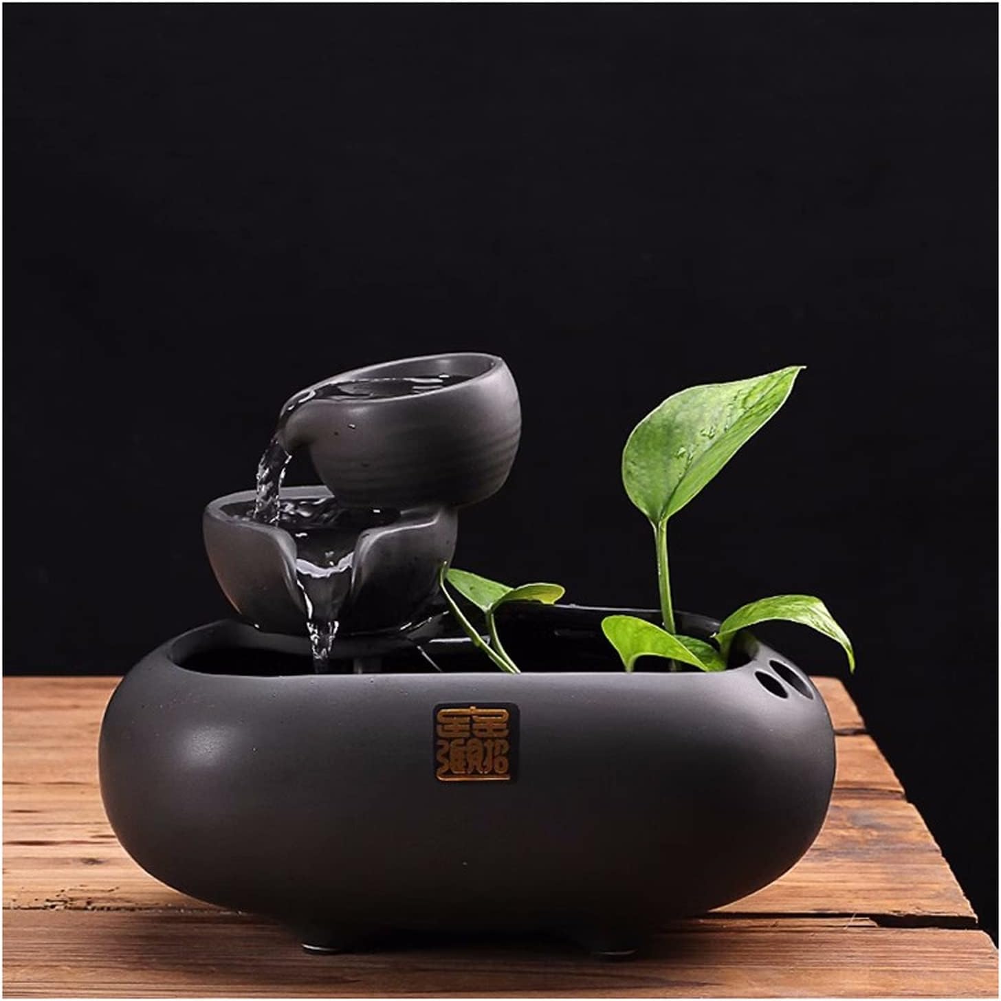 Tabletop Fountain 2 Step Ceramic Waterfall Indoor Fountain Tabletop Water Fountain Zen Tabletop Fountain for Office Home Indoor Decoration 7.0 Inch Tall Fountain (Black) Water Fountain