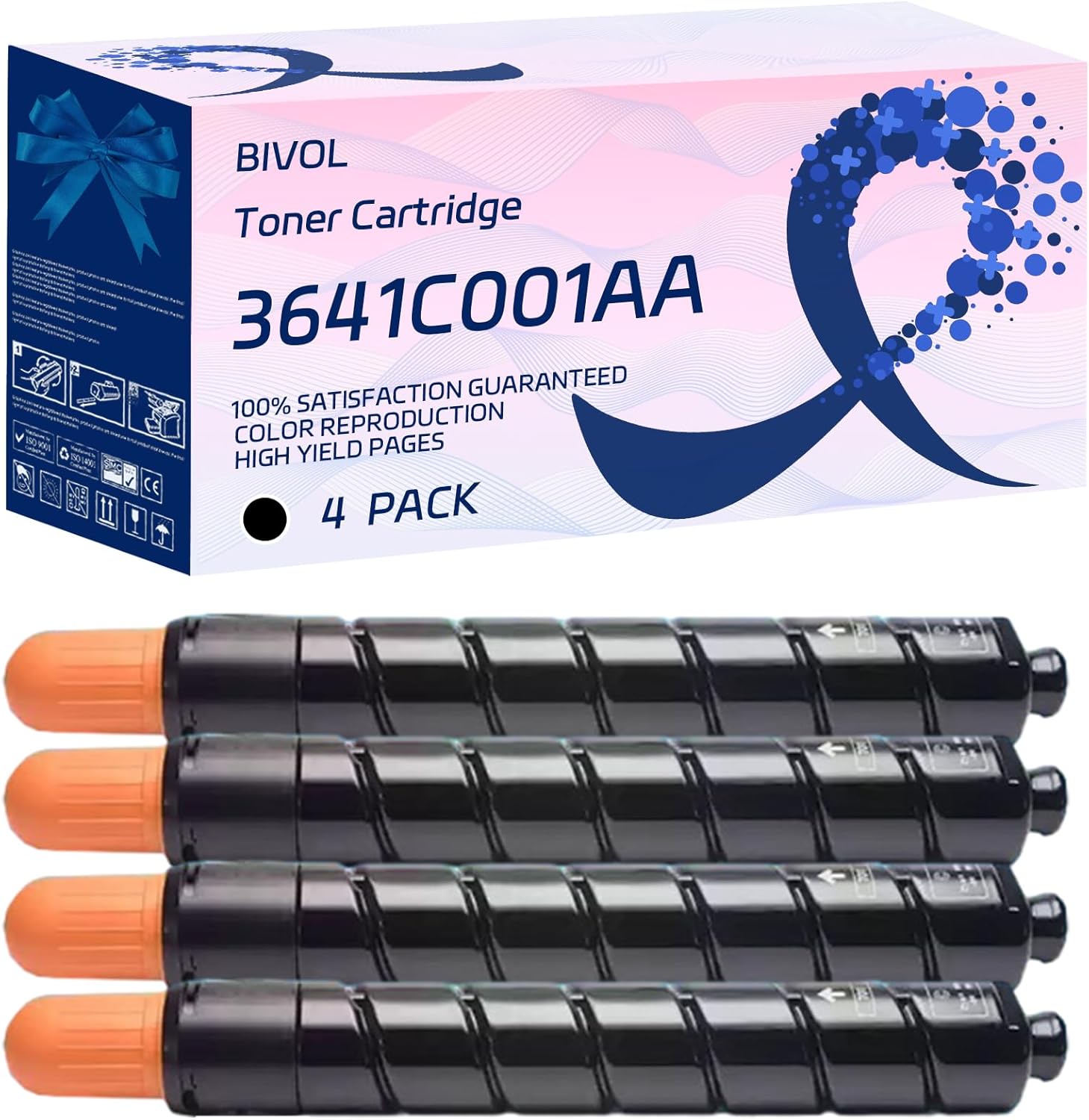 BIVOL 3641C001AA Toner Cartridge Compatible for Canon imagePRESS Lite C165 C170 C265 C270 Printers, with Chip, High Yield 65400 Pages, Vivid Colors (4 Pack Black)