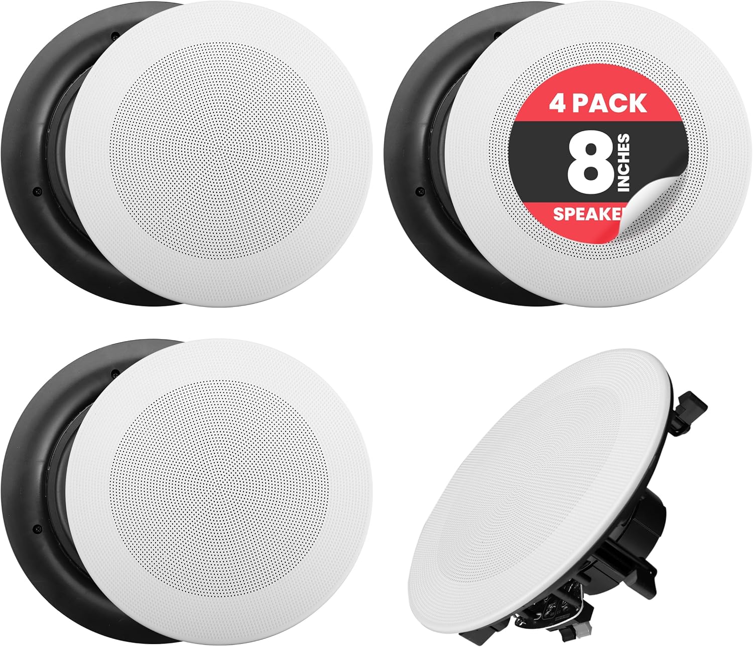 Pyle 8” 4 Bluetooth Flush Mount - In-wall In-ceiling 2-Way Speaker System Quick Connections Changeable Round/Square Grill Polypropylene Cone & Tweeter Stereo Sound 4 Ch Amplifier 250 Watt - PDICBT286