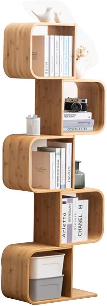 HOBIBA Bookcases Bookshelf Can be Combined with Shelf Floor Storage Rack Living Room Floating pane Brown 4 Layers Display Corner Standing Bookshelf(Size:5 Layers(165cm),Color:Brown)