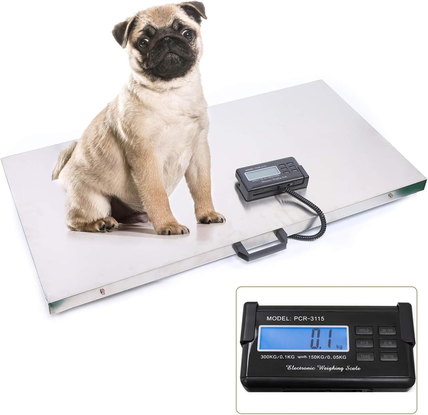DFEDHF Pet Dog Weighing Scale with LCD Display, 2 Weighing Modes, Stainless Steel Platform Heavy Duty Livestock Scale for Large Pets, Postal, Shipping, Warehouse, Factory
