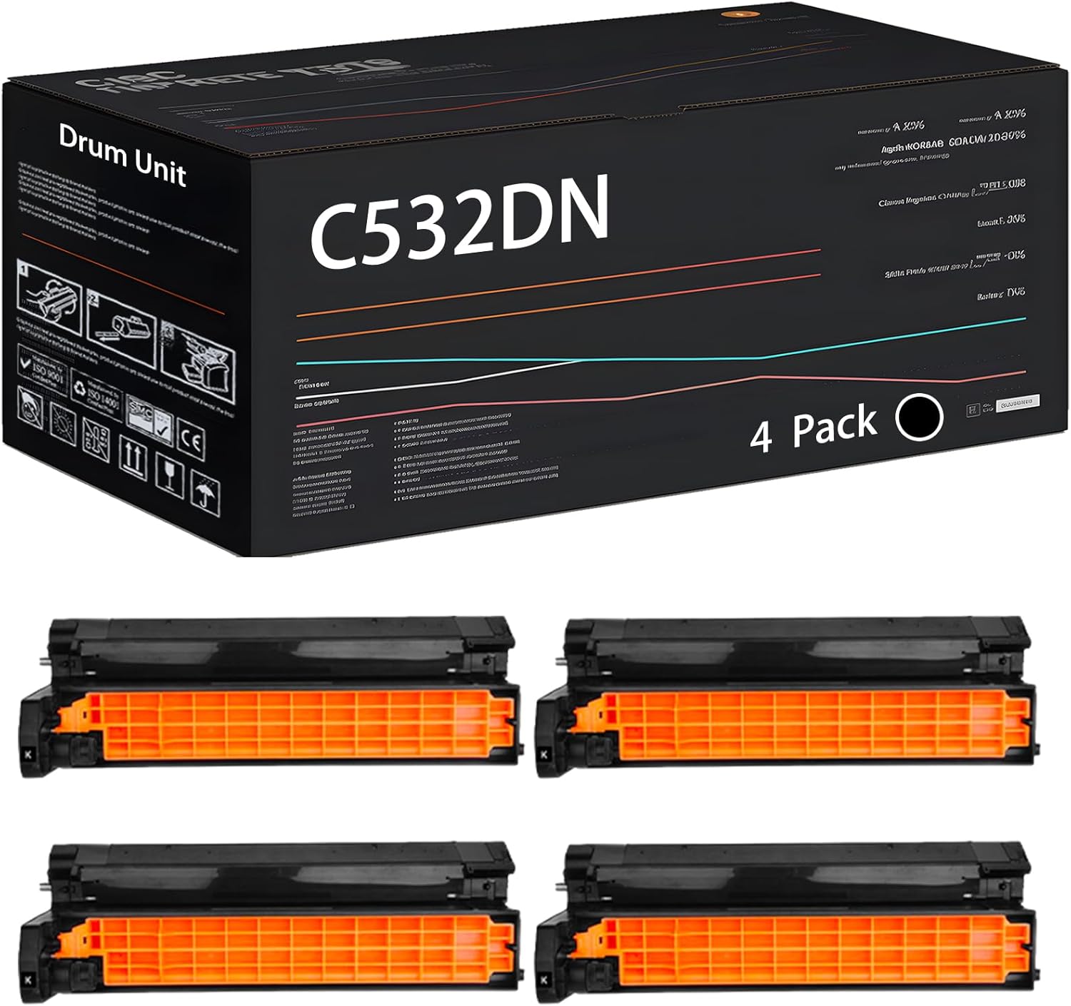 UVUMB C532DN Drum Unit Compatible for Okidata OKI C532dn C542dn MC573dn MC563dn Printers, with Chip, High Yield 30000 Pages, High-Definition Printing (4 Pack Black)