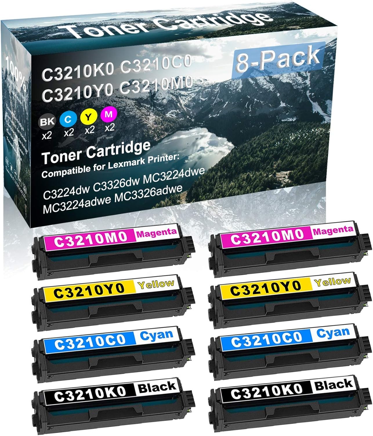 Credibility Store 8 Pack (BK+C+Y+M) Compatible C3210K0 C3210C0 C3210Y0 C3210M0 Printer Cartridge use for C3224dw C3326dw MC3224dwe MC3224adwe MC3326adwe Printer (High Capacity)