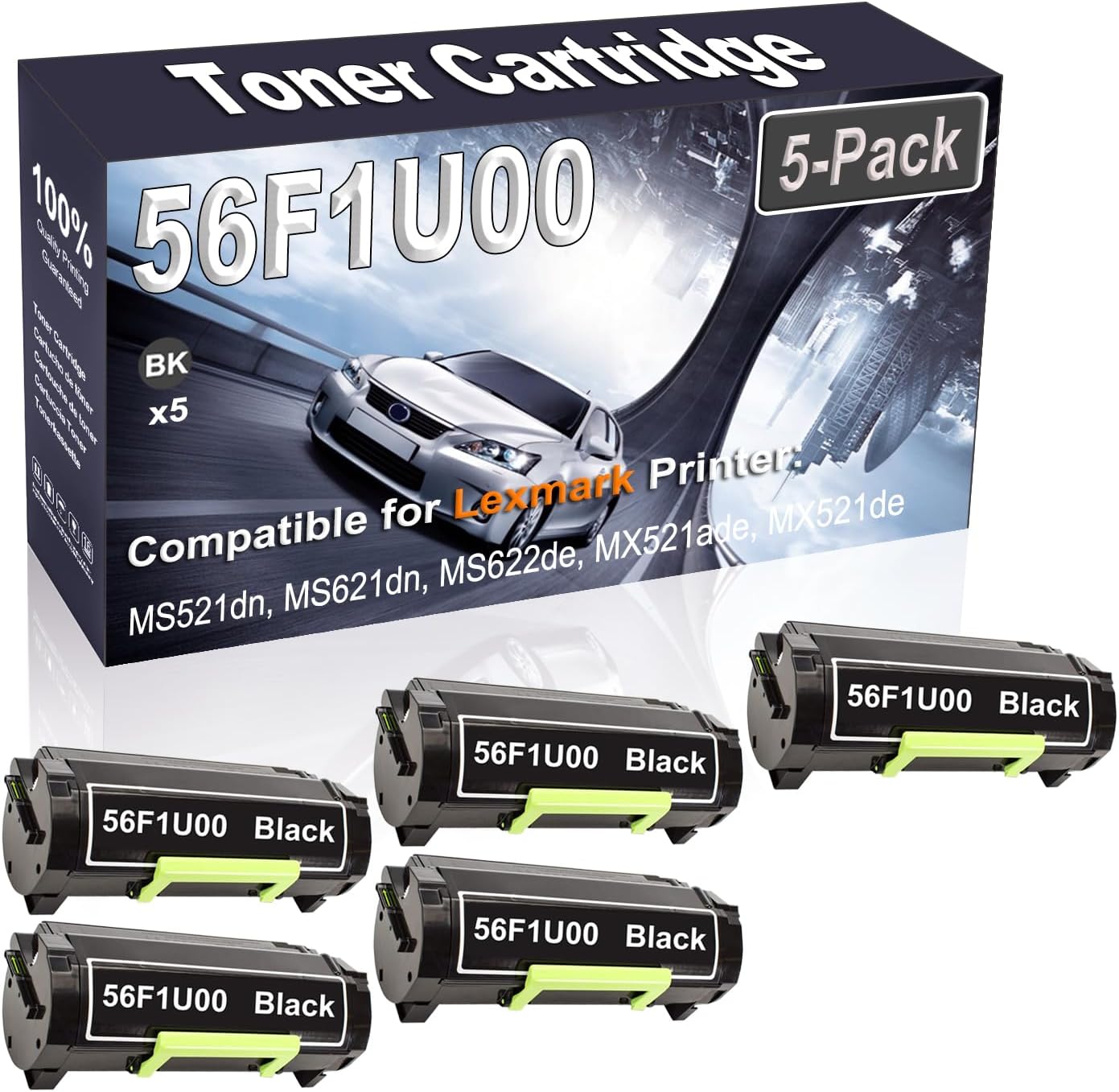 Kolasels 5-Pack (Black) Compatible MS521dn MS621dn MS622de MX521ade MX521de Laser Printer Cartridge (High Capacity) Replacement for 56F1U00 Printer Cartridge