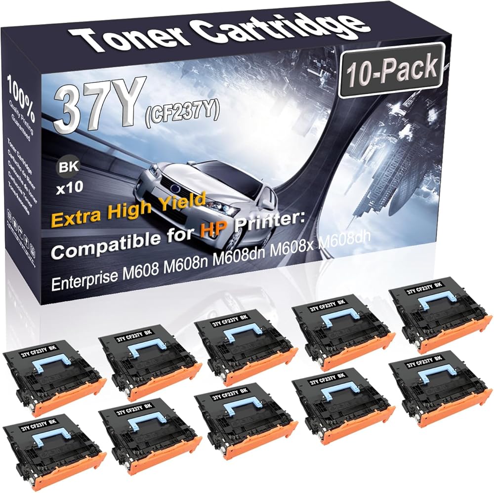 Kolasels 10-Pack (Black) Compatible Enterprise M608 M608n M608dn M608x M608dh M609 M609x Laser Printer Cartridge (High Capacity) Replacement for 37Y CF237Y Printer Cartridge