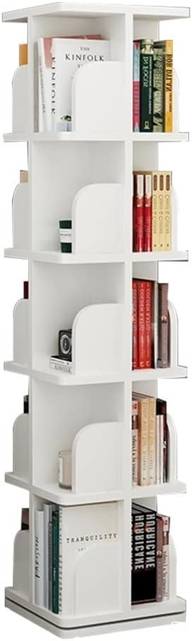 Bookcases Rotating Bookshelf 360° Book Storage Rack Wooden Picture Book Rack Living Room Multi-Layer Shelf Easy to Install White (Size : 5 Layers (39 * 162cm))