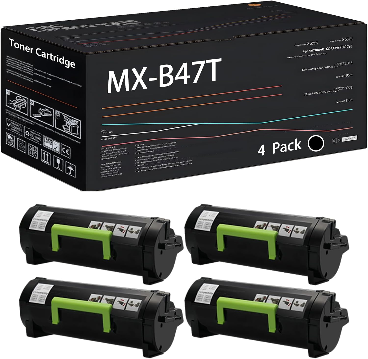 UVUMB Compatible with Sharp MX-B47T Toner Cartridge Work for Sharp MX-B468P MX-B468F Printers, with Chip, High Yield 40000 Pages, High-Definition Printing (4 Pack Black)