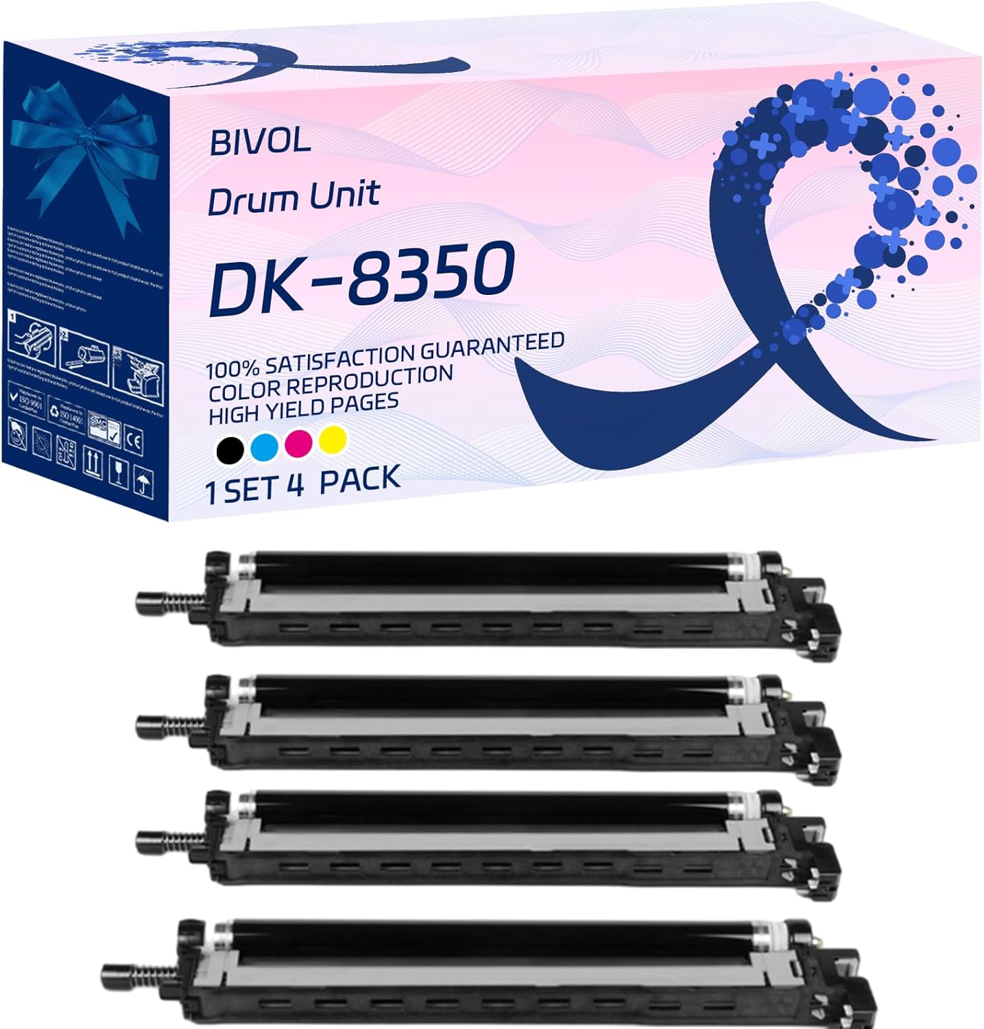 BIVOL DK-8350 Drum Unit Compatible for Kyocera TASKalfa 2552ci 2553ci 3252ci 3253ci Printers, with Chip, High Yield 150000 Pages, Vivid Colors (4-Pack BK/C/M/Y)