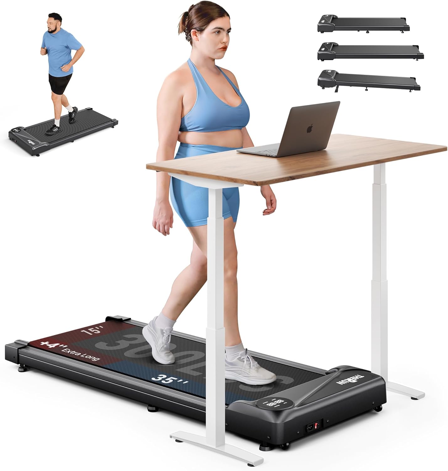 THERUN Walking Pad Treadmill Under Desk, Portable Mini Treadmill for Home/Office, Walking Pad Machine with 2.5HP and 265 lbs Weight Capacity Remote Control LED Display