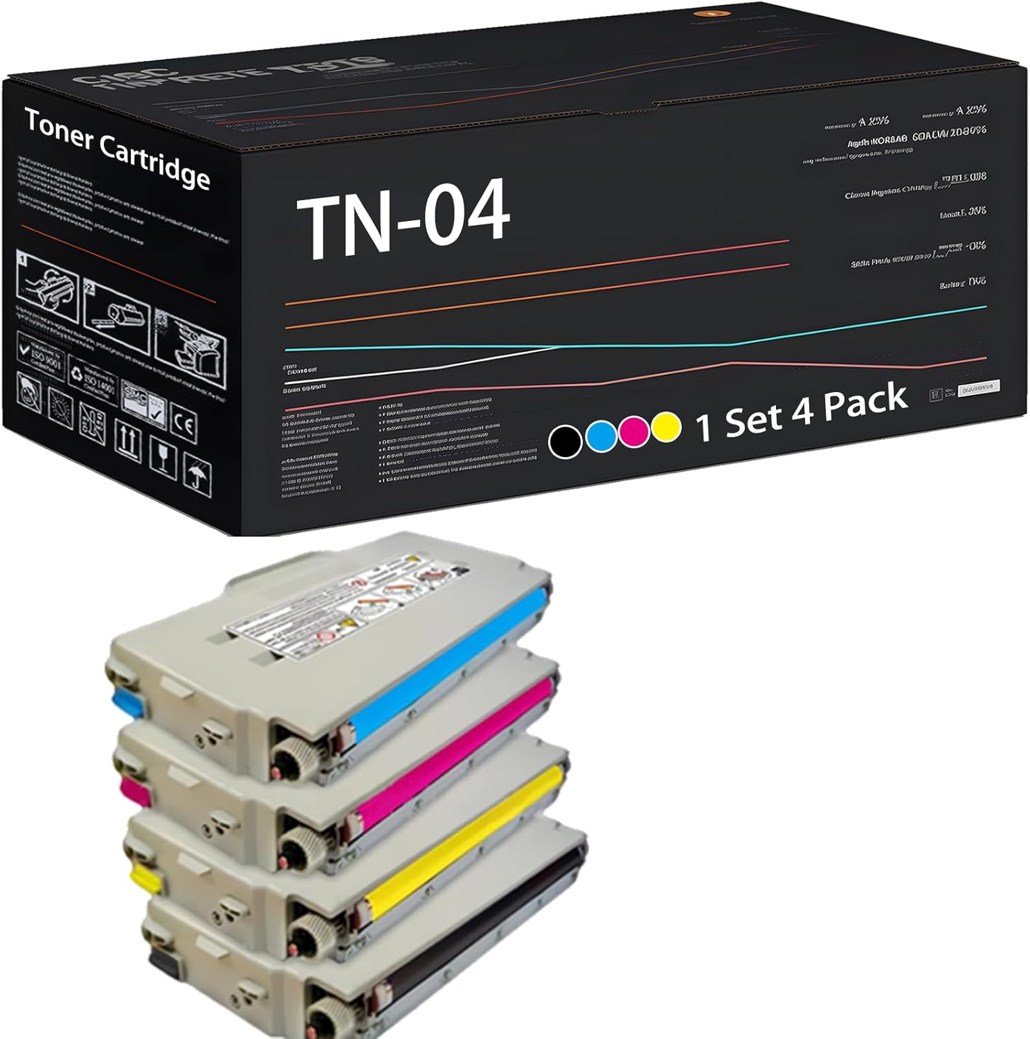 UVUMB TN-04 Toner Cartridge Compatible for Brother HL-2700CN MFC-9420CN Printers, with Chip, High Yield 10000 Pages, High-Definition Printing (4-Pack BK/C/M/Y)