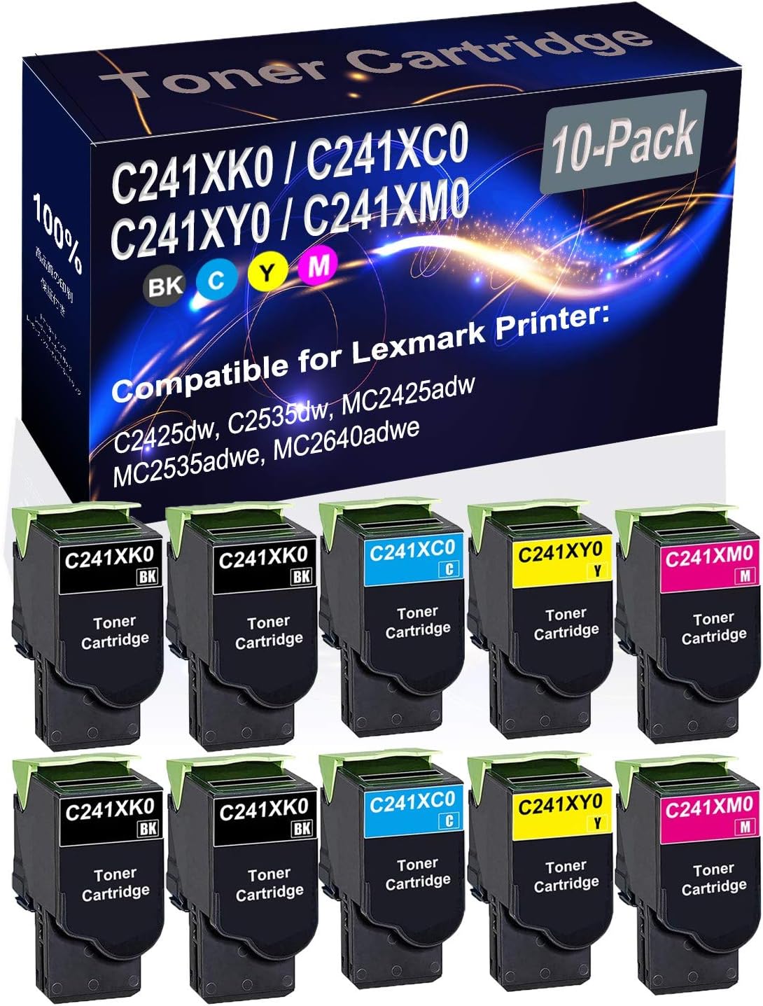 Kolasels 10-Pack (4BK+2C+2Y+2M) Compatible C2425dw C2535dw MC2425adw Laser Toner Cartridge (High Capacity) Replacement for C241XK0 C241XC0 C241XY0 C241XM0 Printer Toner Cartridge