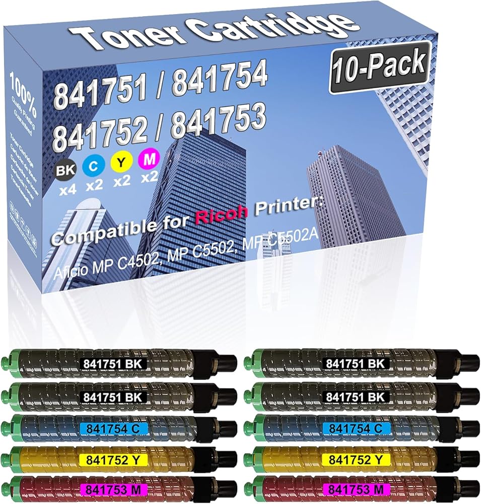 Credibility Store 10-Pack (4BK/2C/2Y/2M) Compatible High Capacity 841751 841754 841752 841753 Toner Cartridge Used for Ricoh Aficio MP C4502 MP C5502 MP C5502A Printer