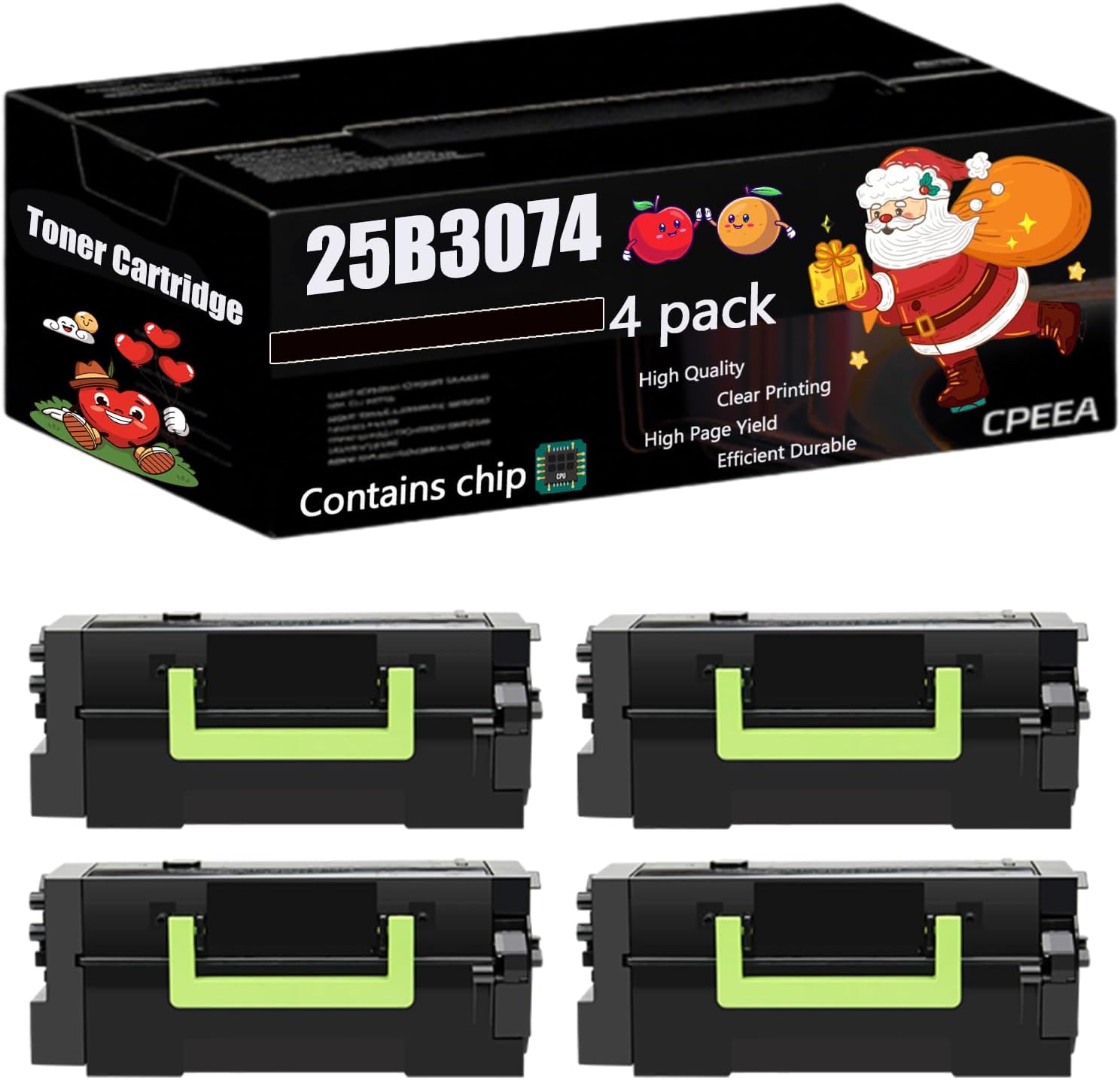 Compatible for Lexmark 25B3074 Toner Cartridge Work for Lexmark M5270 XM5365 M5255 Printers, with Chip, High Yield 55000 Pages, Clear Printing (4 Pack Black)