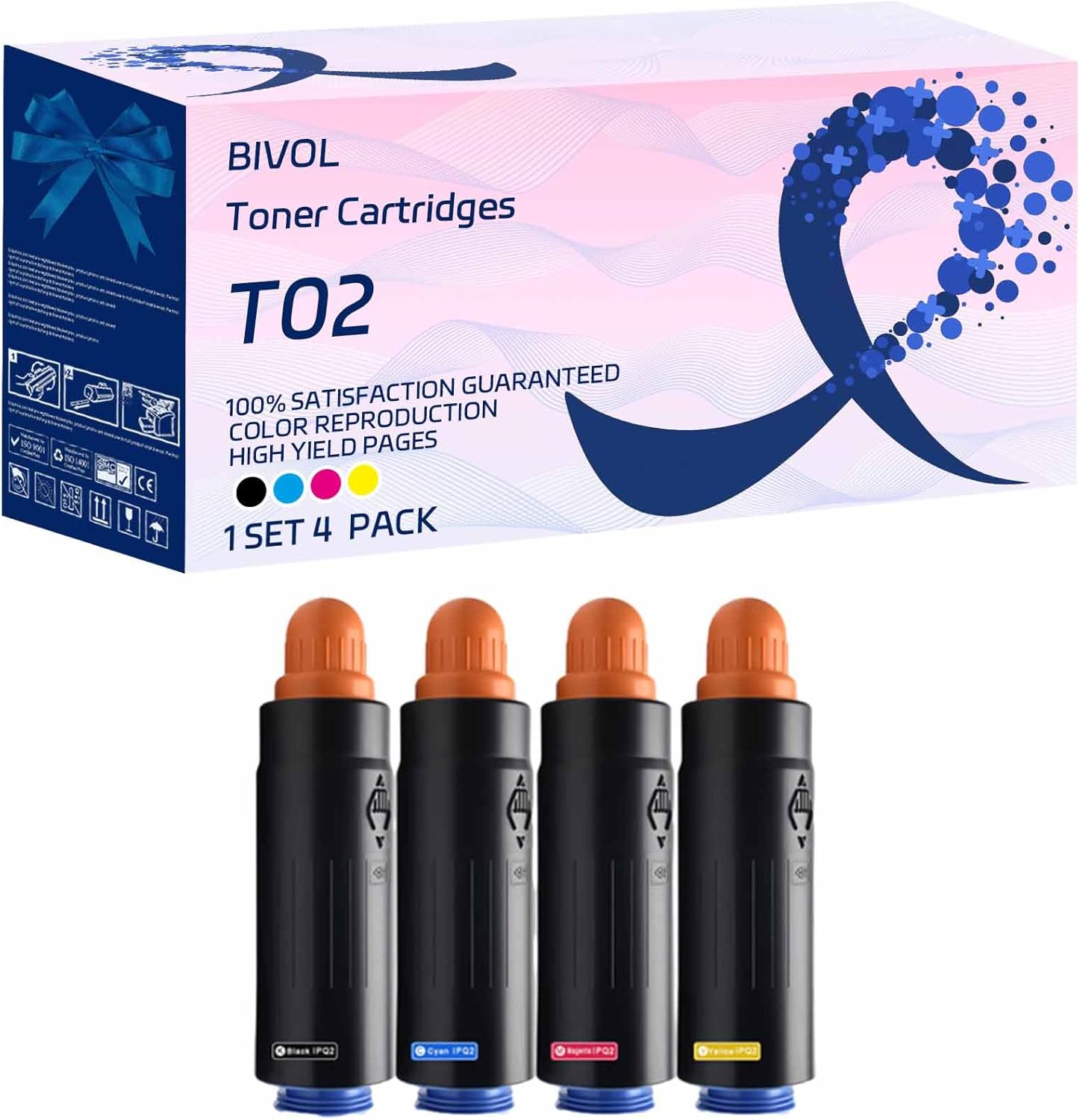 T02 Toner Cartridges Compatible for Canon imagePRESS C10000VP C10010VP C8000VP C9010VP Printers, High Yield 45000 Pages (1 Set 4 Pack)