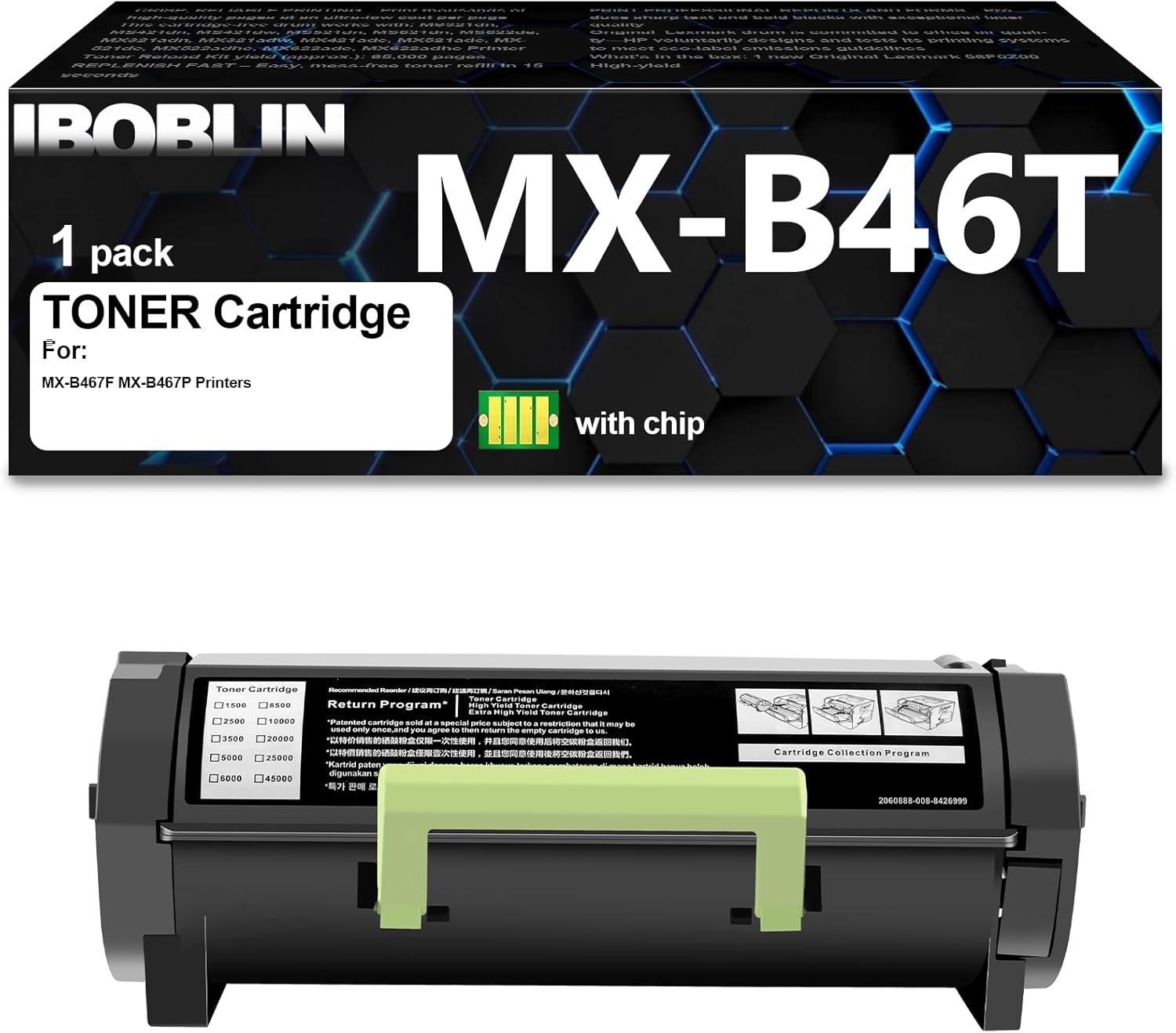 IBOBLIN MX-B46T MXB46T Black Toner Cartridge with Chip Compatible for Sharp MX-B467F MX-B467P Printers (1 Pack)