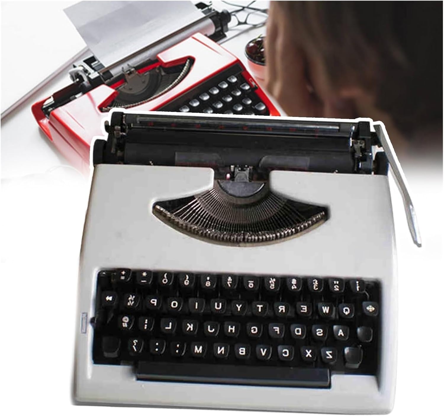 Traditional Typewriter,Two-Color Printing,Easy to Use,Can Type Legible,for Notes,Letters,Creative Writing,Writers Literary,(White)