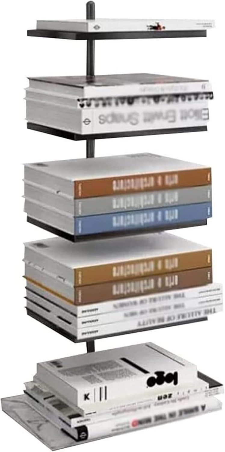 OXOAMP Bookcase Invisible Bookshelf Standing 5 Tier/7 Tier Metal Spine Book Tower Creative Corner Storage Rack W/Marble Pattern Board Study Room(79x28x40cm)