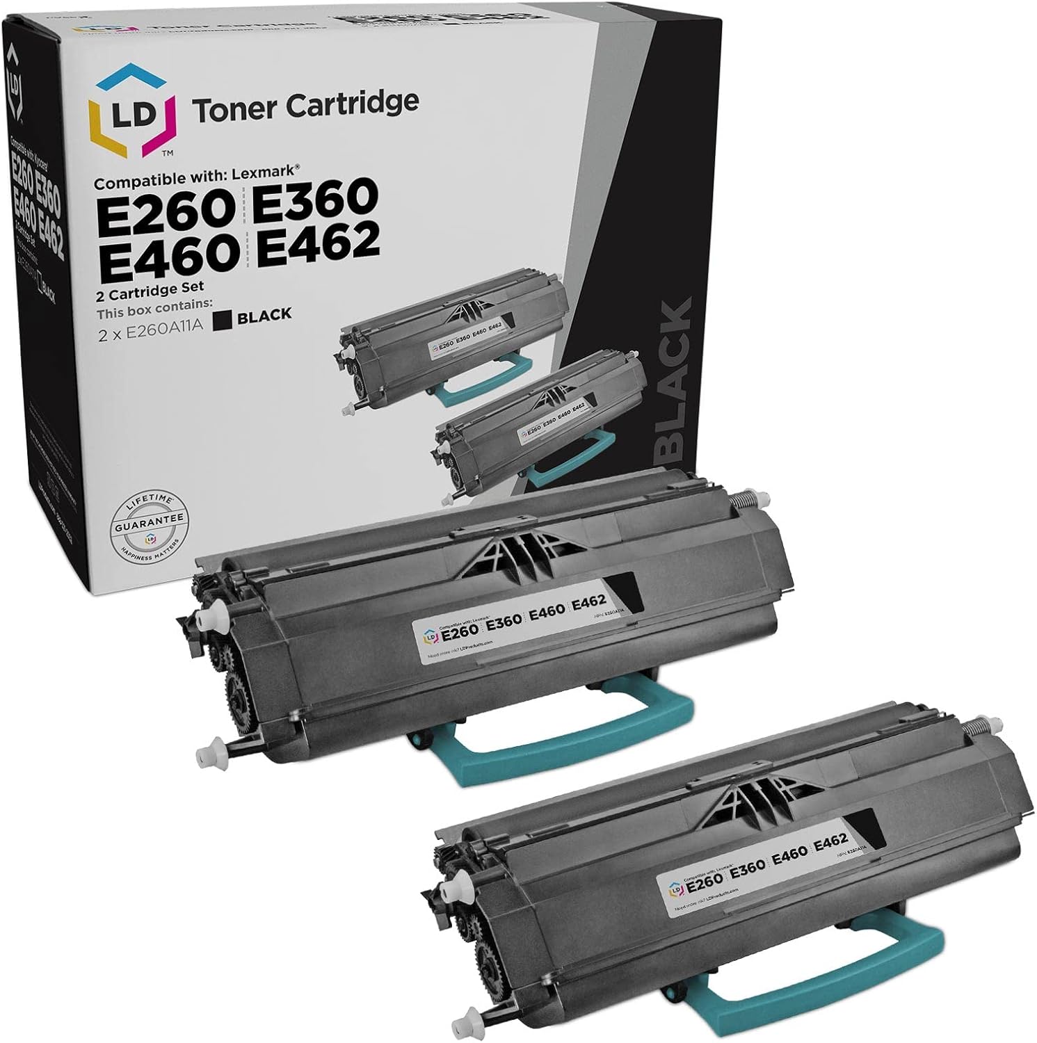 LD Products Remanufactured Toner Cartridge Replacement for Lexmark E260A11A (Black, 2-Pack) Compatible with E Series E260 E260D E260DN E260dt E260dtn E360D E360DN E360dtn E4