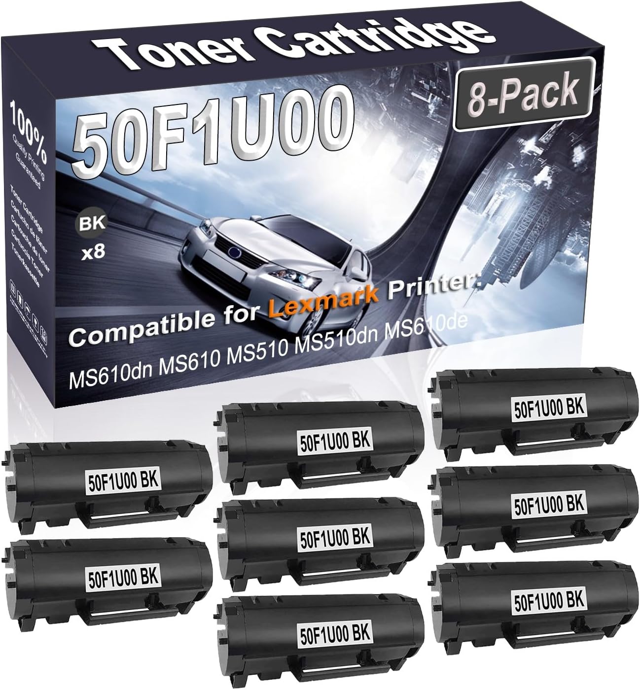 Kolasels 8-Pack (Black) Compatible High Yield 501U 50F1U00 Printer Cartridge use for MS610dn MS610 MS510 MS510dn MS610de Printer