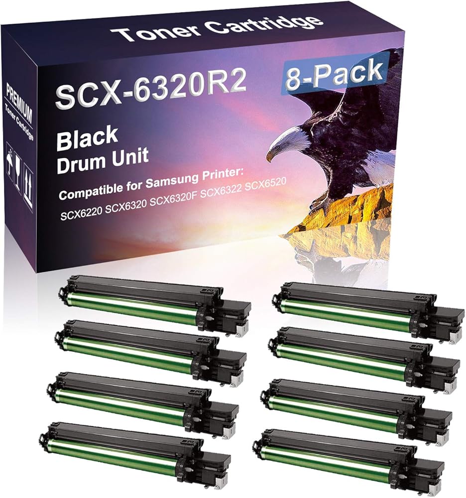 8 Pack (Black) Compatible Printer Drum Unit (High Yield) Replacement for Samsung 6320R2 SCX-6320R2 Drum Kit use for Samsung SCX6220 SCX6320 SCX6320F SCX6322 SCX6520 Printer