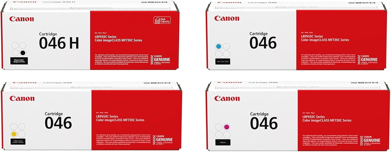 Canon 046 Laser Toner Cartridge Bundle (Black, Yellow, Magenta, Cyan) in Retail Packaging