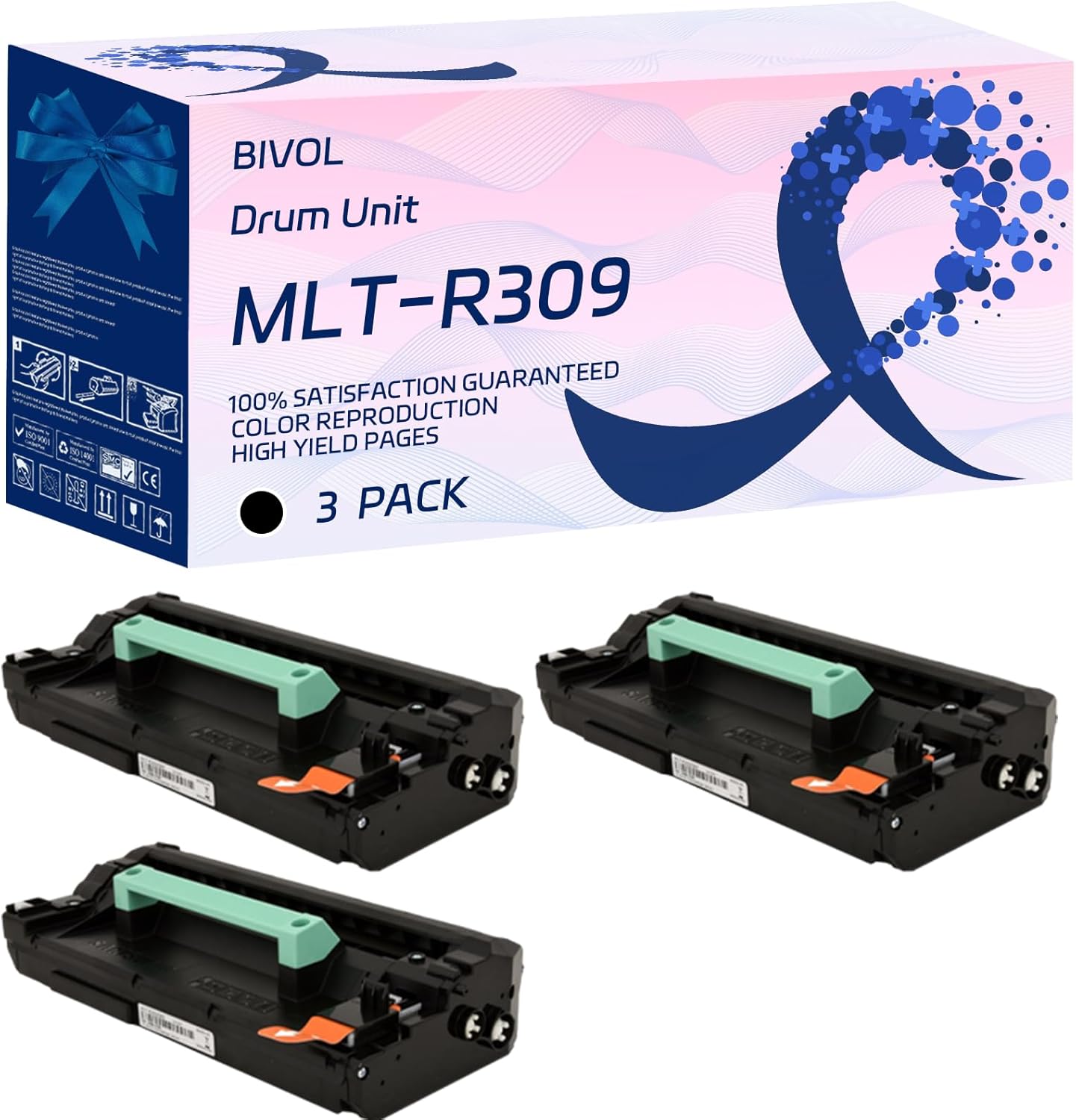 BIVOL MLT-R309 Drum Unit Compatible for Samsung ML-5512ND ML-5515ND ML-6512ND ML-6515ND Printers, with Chip, High Yield 90000 Pages, Vivid Colors (3 Pack Black)