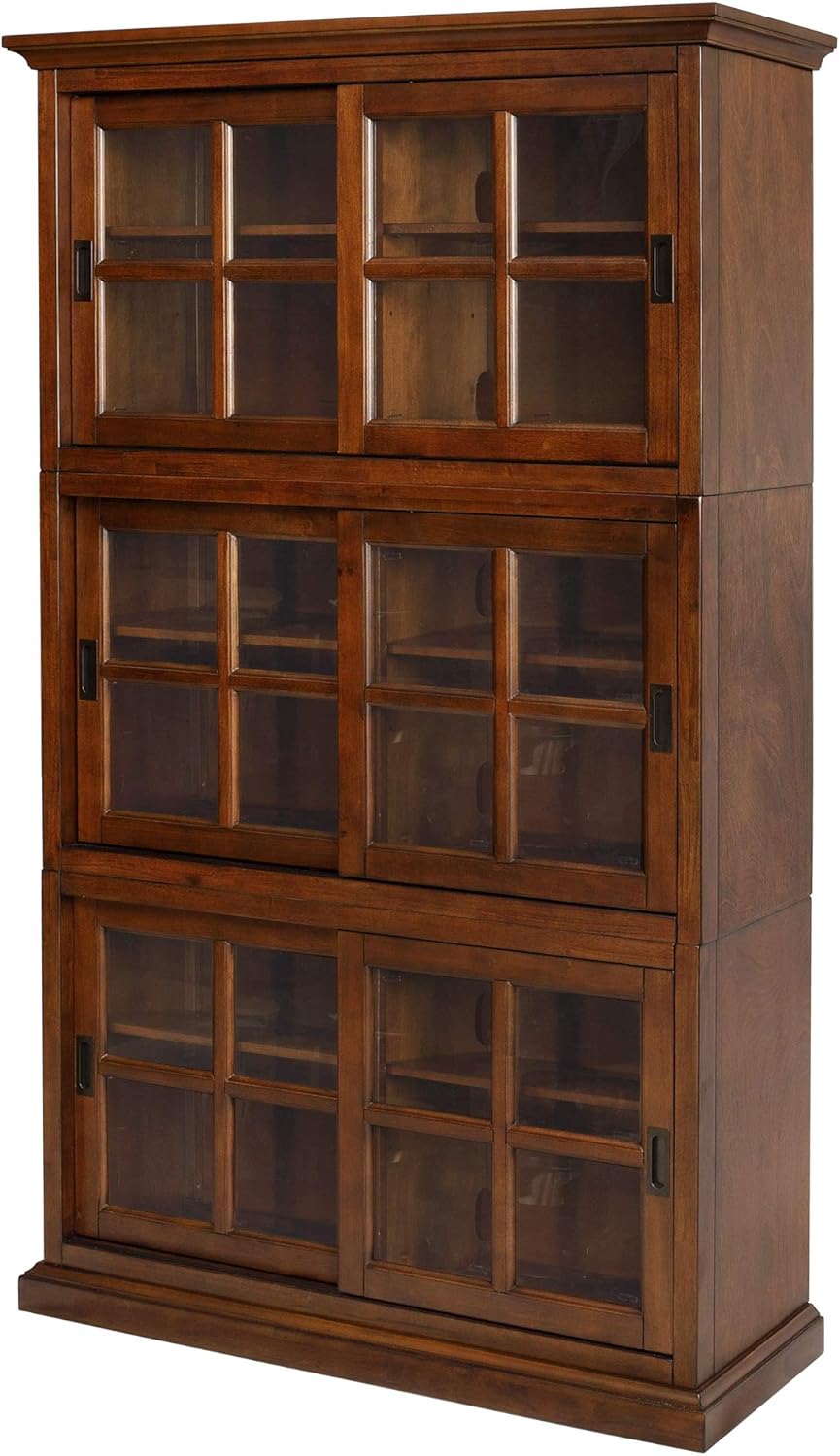 eHemco Wooden Stackable Standard Bookcase with Sliding Glass Doors, 80 Inches Height, Coffee