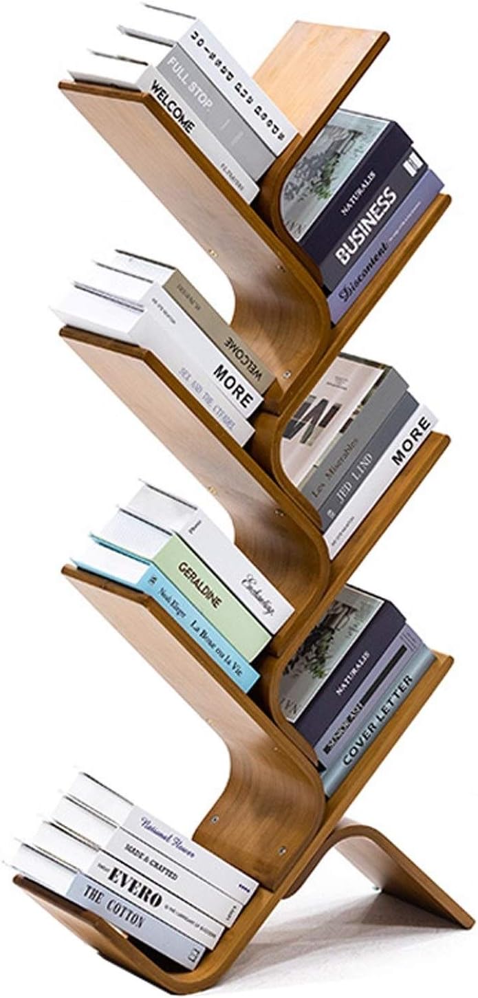 NERDOH Book Shelf Organizer Tree Book Shelf, Bamboo and Shelves, Bookshelf Shelving Display Storage Rack for Books, Magazines, More, Save Space for Home, Office, Kid's Children Room, Retro Brown Bo