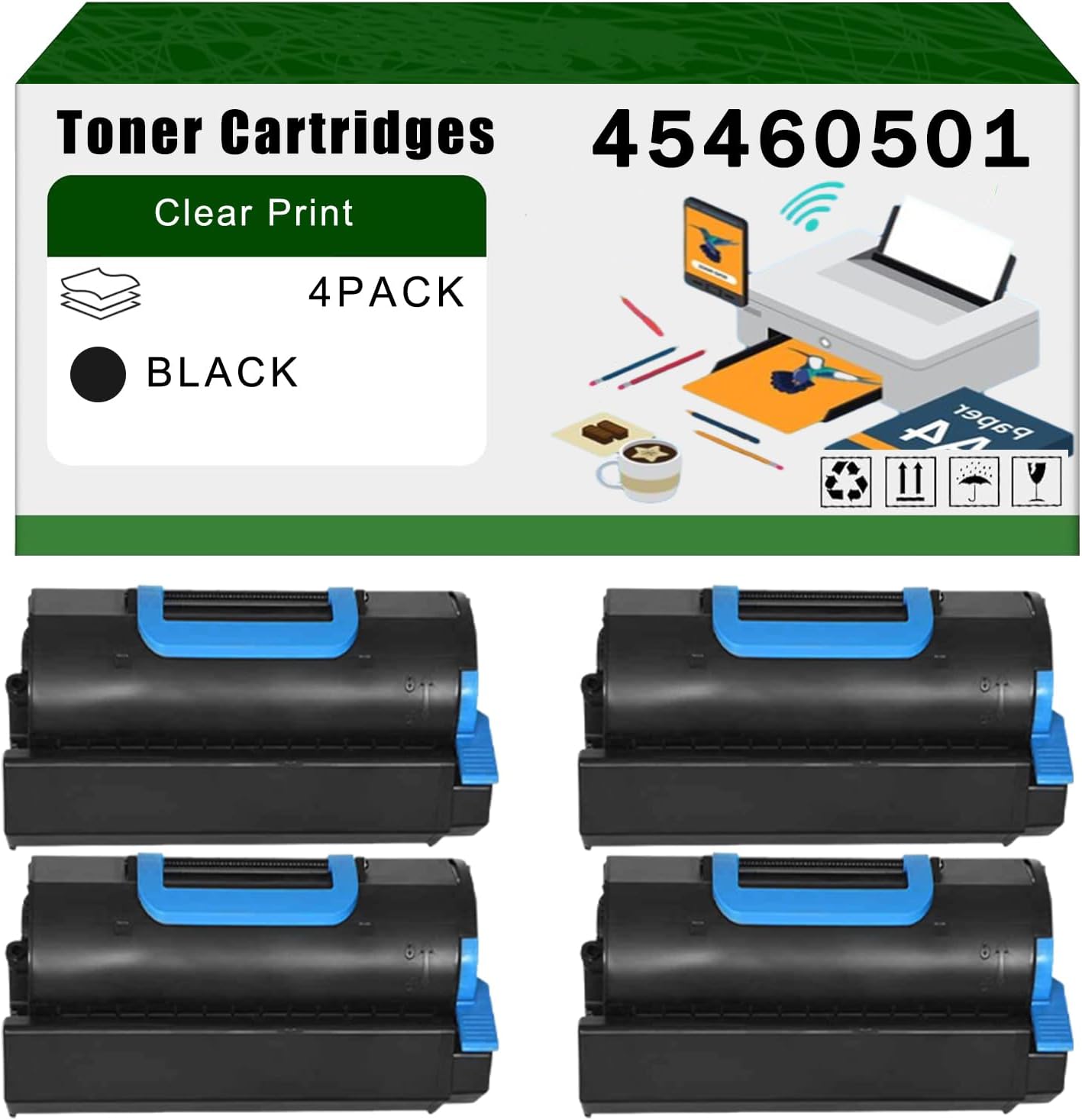 AGNNQ Compatible for Okidata OKI 45460501 Toner Cartridges MPS5502mb Printers, High Yield 40000 Pages Bright Clear Colors (4 Pack Black)