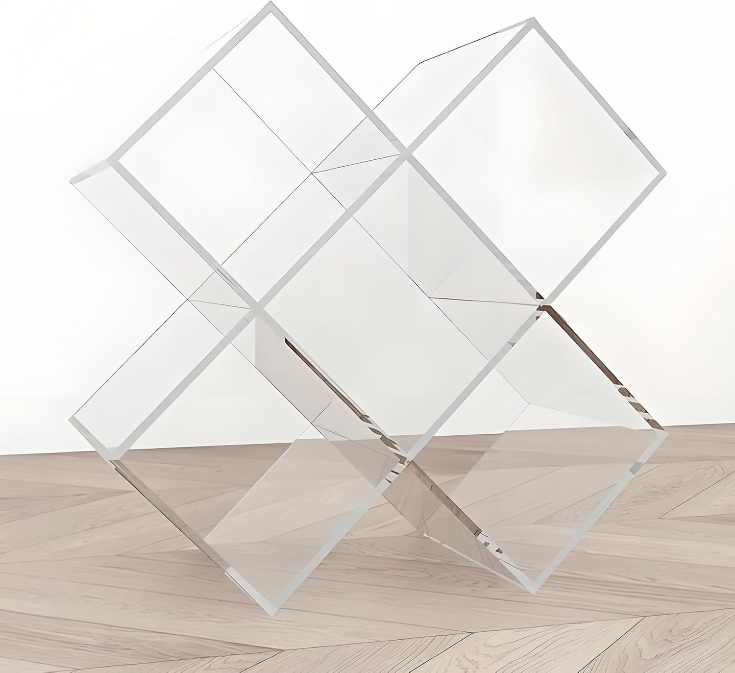 SUZEPER Acrylic Cube Bookcases, Modern Clear Standing Bookshelf, Creative Small Display Stand, Books Corner Shelf Storage Rack Magazine Rack for Home Office(H56.5cm/22.2in, Clear)