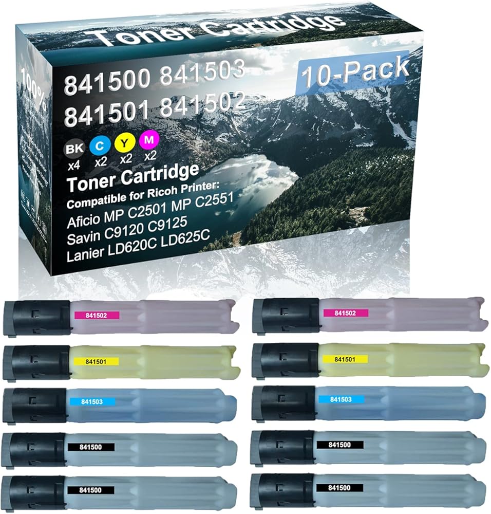 Credibility Store 10 Pack (BK+C+Y+M) Compatible 841500 841503 841501 841502 Laser Printer Cartridge High Yield Use for Ricoh Aficio MP C2501 MP C2551 Printer