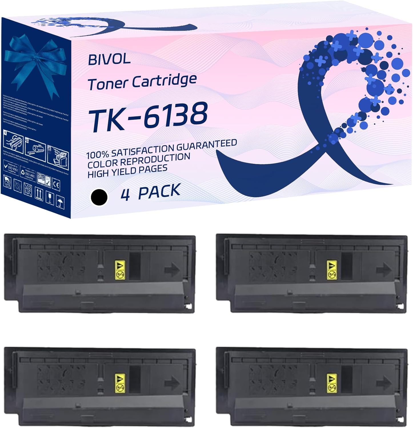 BIVOL TK-6138 Toner Cartridge Compatible for Kyocera ECOSYS M4020idn Printers, with Chip, High Yield 60000 Pages, Vivid Colors (4 Pack Black)