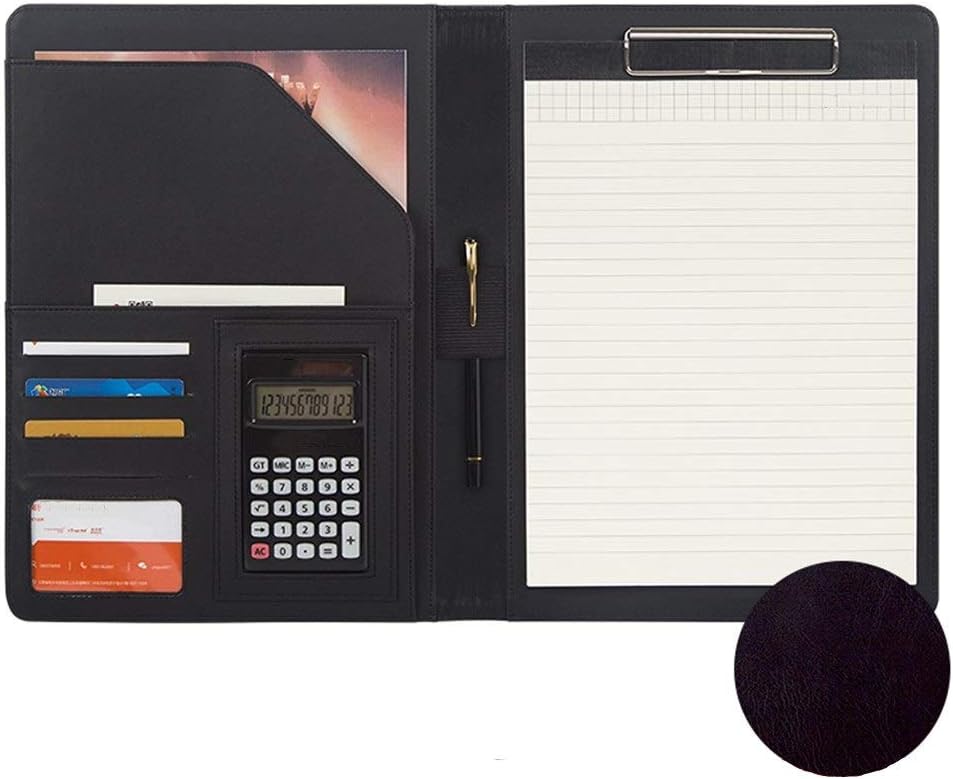 HFZJYSHN Portfolio Binder Conference Folder A4 Business Folder Combination Ring Binder PU Leather Professional Zipper Folder Interview Business Pockets for Office Work(Black)