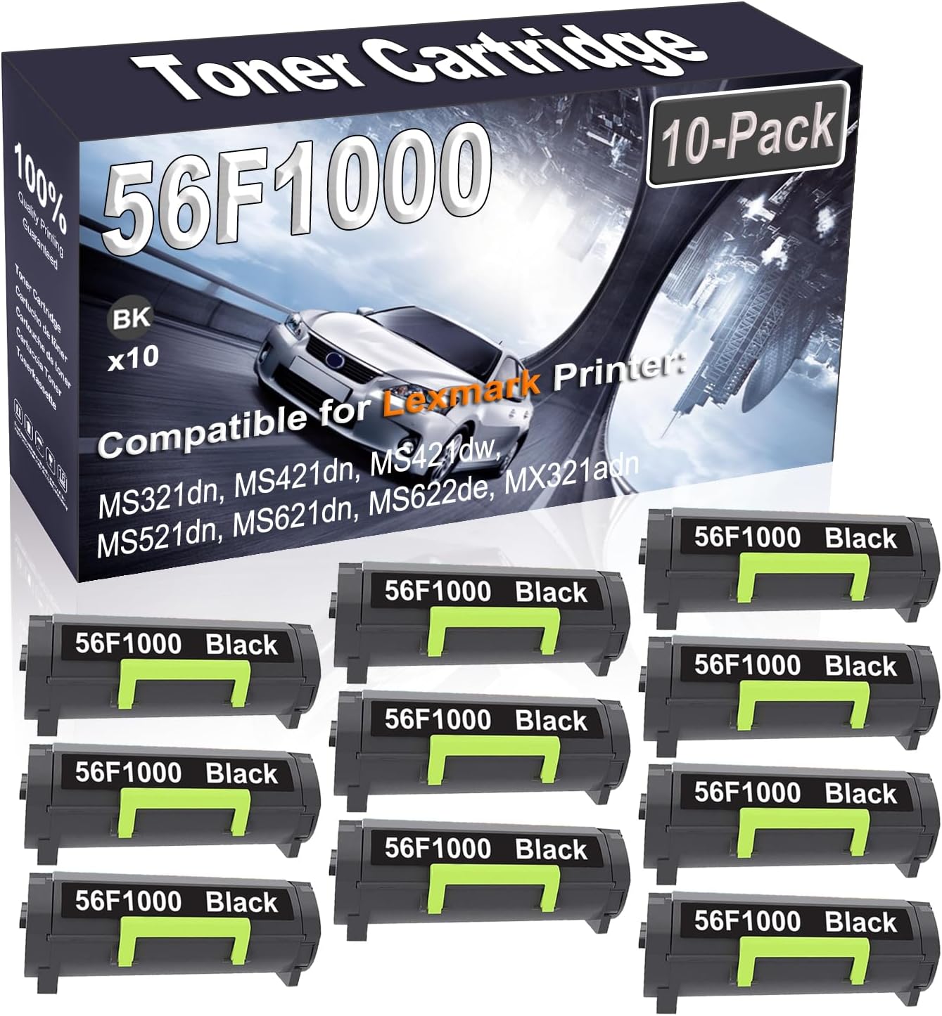 Kolasels 10-Pack (Black) Compatible MS321dn MS421dn MS421dw MS521dn MS621dn Laser Printer Cartridge (High Capacity) Replacement for 56F1000 Printer Cartridge