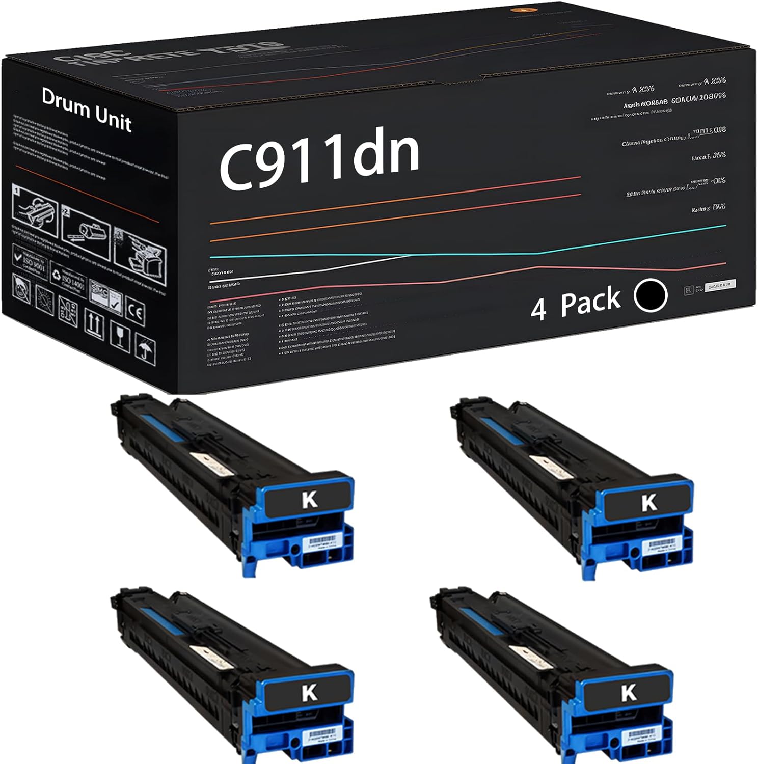 UVUMB Compatible with Okidata OKI C911dn Drum Unit Work for Okidata OKI C911 C911dn C931dn C941dn Printers, with Chip, High Yield 40000 Pages, High-Definition Printing (4 Pack Black)