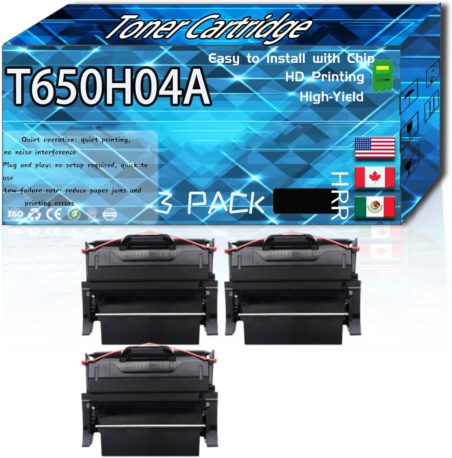 T650H04A Toner Cartridge Compatible for Lexmark T650 T650n T650dn T650dtn T652 T654 T656 TS654dn TS656dne Printers, High Production Replacement (3 Pack Black)