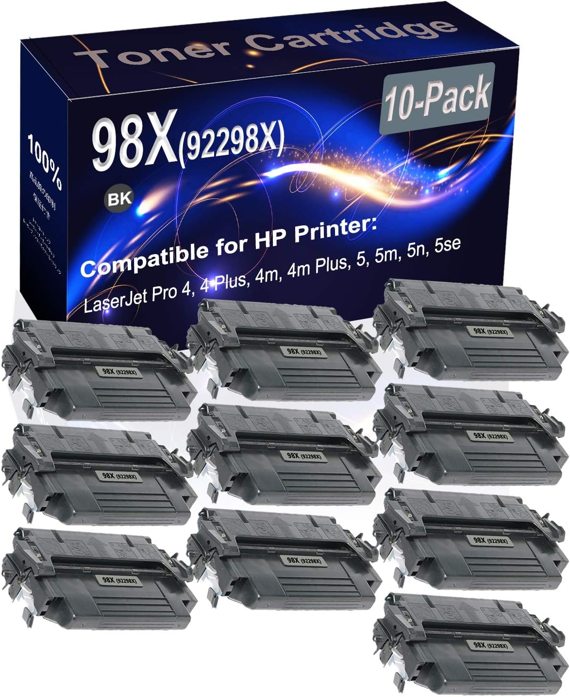 10-Pack (Black) Compatible High Yield 98X (92298X) Printer Cartridge use for HP 4, 4 Plus, 4m, 4m Plus, 5, 5m Printer
