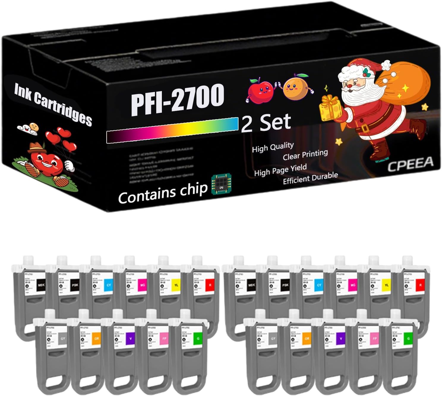 Compatible for Canon PFI-2700 Ink Cartridges Work for Canon imagePROGRAF GP-2000 GP-4000 PRO-2600 PRO-4600S PRO-6600S Printers, with Chip, High Yield 4500 Pages, Clear Printing (2 Set)