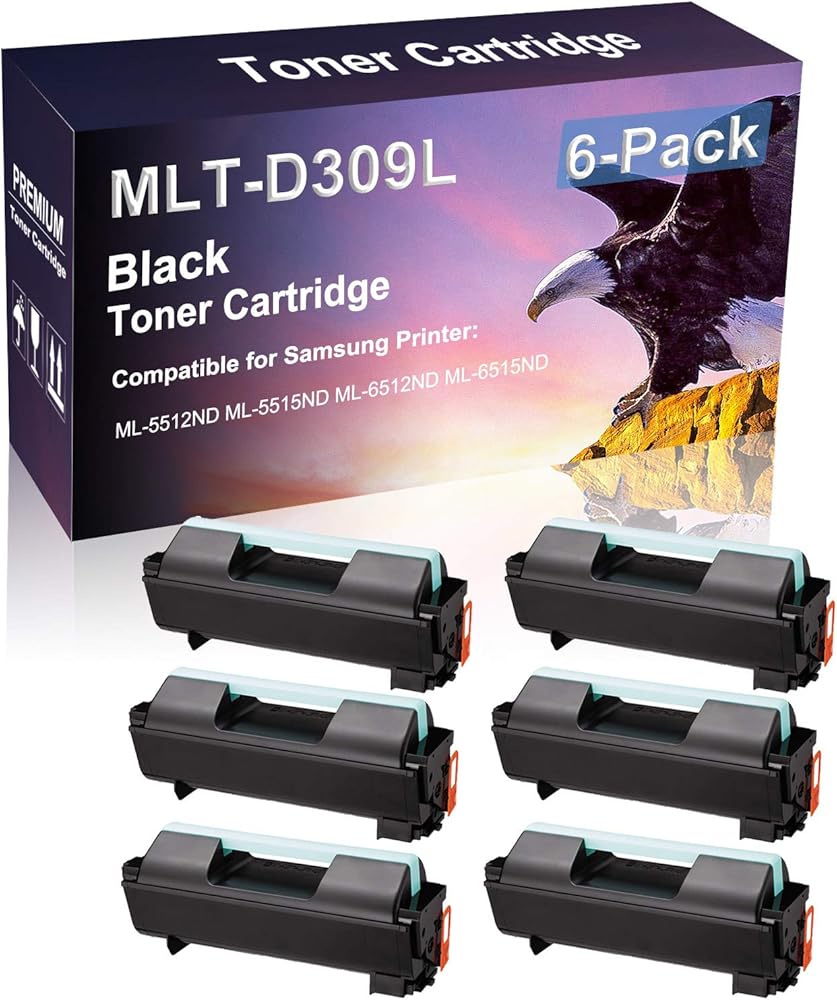 6 Pack (Black) Compatible Laser Printer Cartridge (High Yield) Replacement for Samsung D309L MLT-D309L Imaging Cartridge use for Samsung ML-5512ND ML-5515ND ML-6512ND ML-6515ND Printer