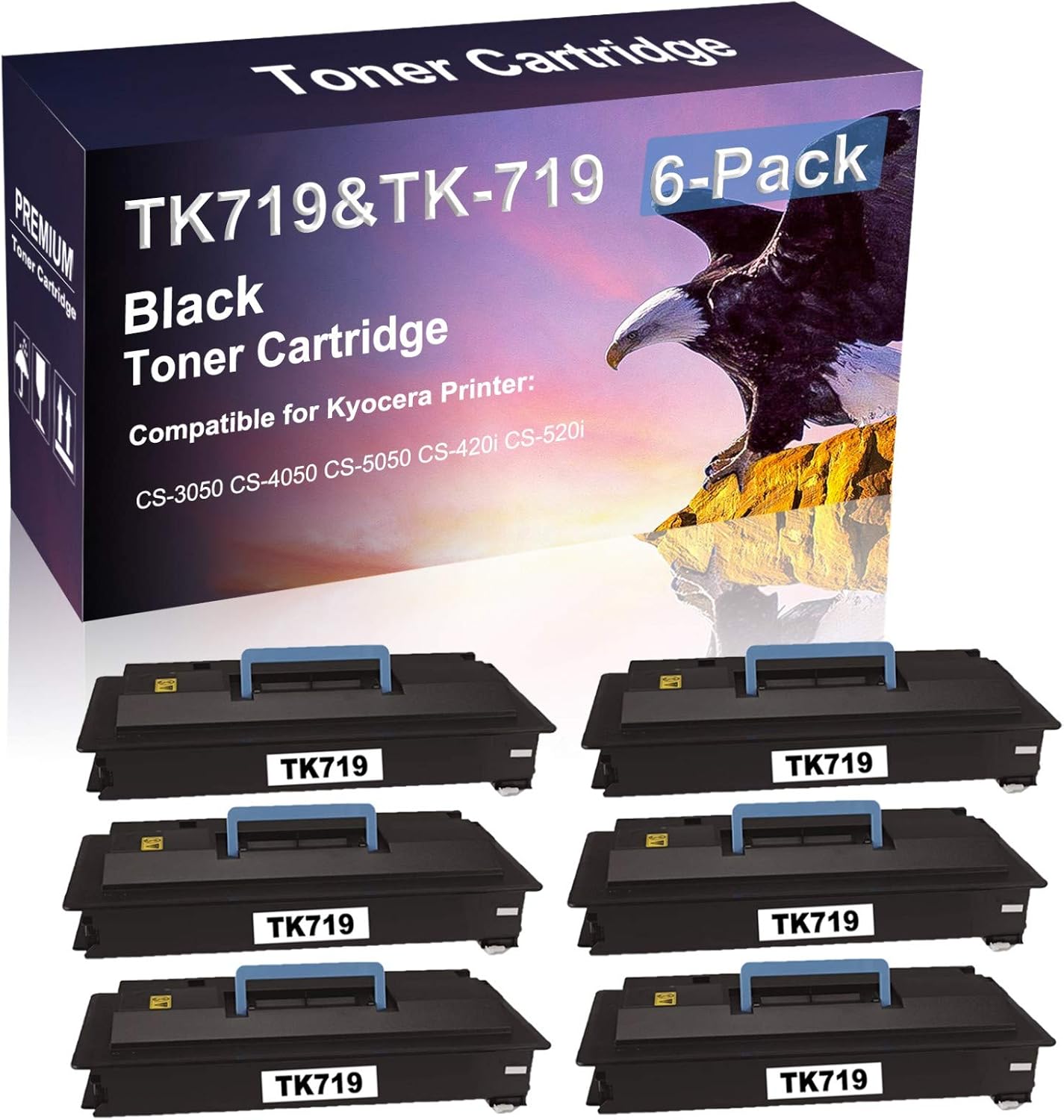 Credibility Store 6-Pack Compatible High Capacity TK719 | TK-719 Printer Cartridge use for Kyocera CS-3050 CS-4050 CS-5050 CS-420i CS-520i (Black)