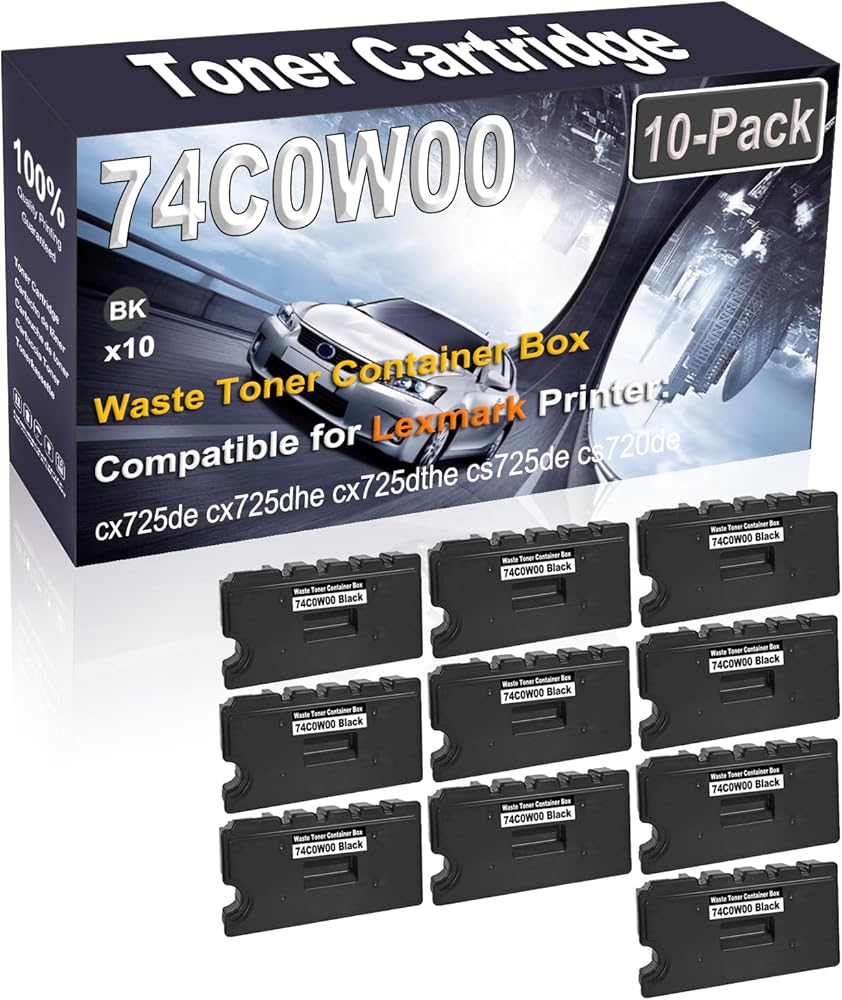 Kolasels 10-Pack (Black) Compatible 74C0W00 Waste Toner Container Box (High Capacity) fit for cx725de cx725dhe cx725dthe cs725de cs720de cs720dte cs725dte Printer