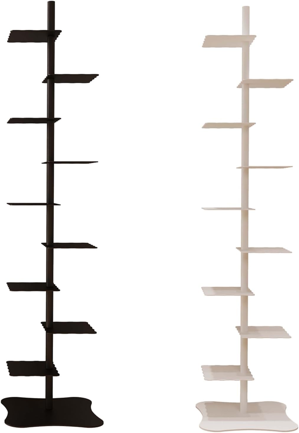 HYHTMER 9-Tier Spine Bookshelf, Adjustable Vertical Spine Book Tower Floor, Stable Metal Bookcase, Vertical Tower for Books for Small Spaces, 360 Display Storage Organizer for LivingRoom (White)